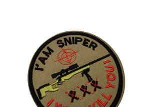 Patch de broderie de <span class=keywords><strong>motif</strong></span> de pistolet tactique rond lettre je suis SNIPER uniforme tactique étiquette de parole Applique costumes à coudre sacs - Product Image 4