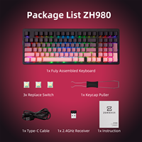 Teclado Mecánico Inalámbrico Zornher 95% Rosa ZH980 con Teclado Numérico, Interruptores Sakura de Sonido Fuerte, Teclas PBT Iluminadas, Tamaño Completo