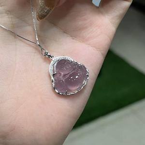 สร้อยคอเงินแท้ S925 ประดับด้วยหินธรรมชาติสีม่วง คาลเซโดนี รูปทรงไข่นกพิราบ สไตล์จีน จี้รูปไข่สีม่วงใหม่ พร้อมเม็ดน้ำแข็ง - Product Image 3
