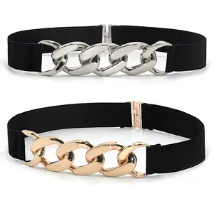 Cinturón de cadena de Metal para mujer, cinturón elástico con cadena dorada, a la moda