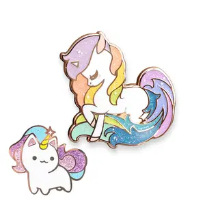 Custom Pink Glitter Rainbow Cute Cat Unicorn Pin Enamel Barbie Brooch Animal Soft Metal Enamel Pins For Graduation Gift