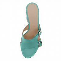 Mules à plateforme à talon épais turquoise avec boucle et bout rond pour femmes