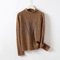 Pull fin décontracté à col montant avec imprimé lettres, Tendance Hiver 2026, en cachemire 15.5-16.5 momme, de la collection Quiet Luxury Helan Mountain Ningxia