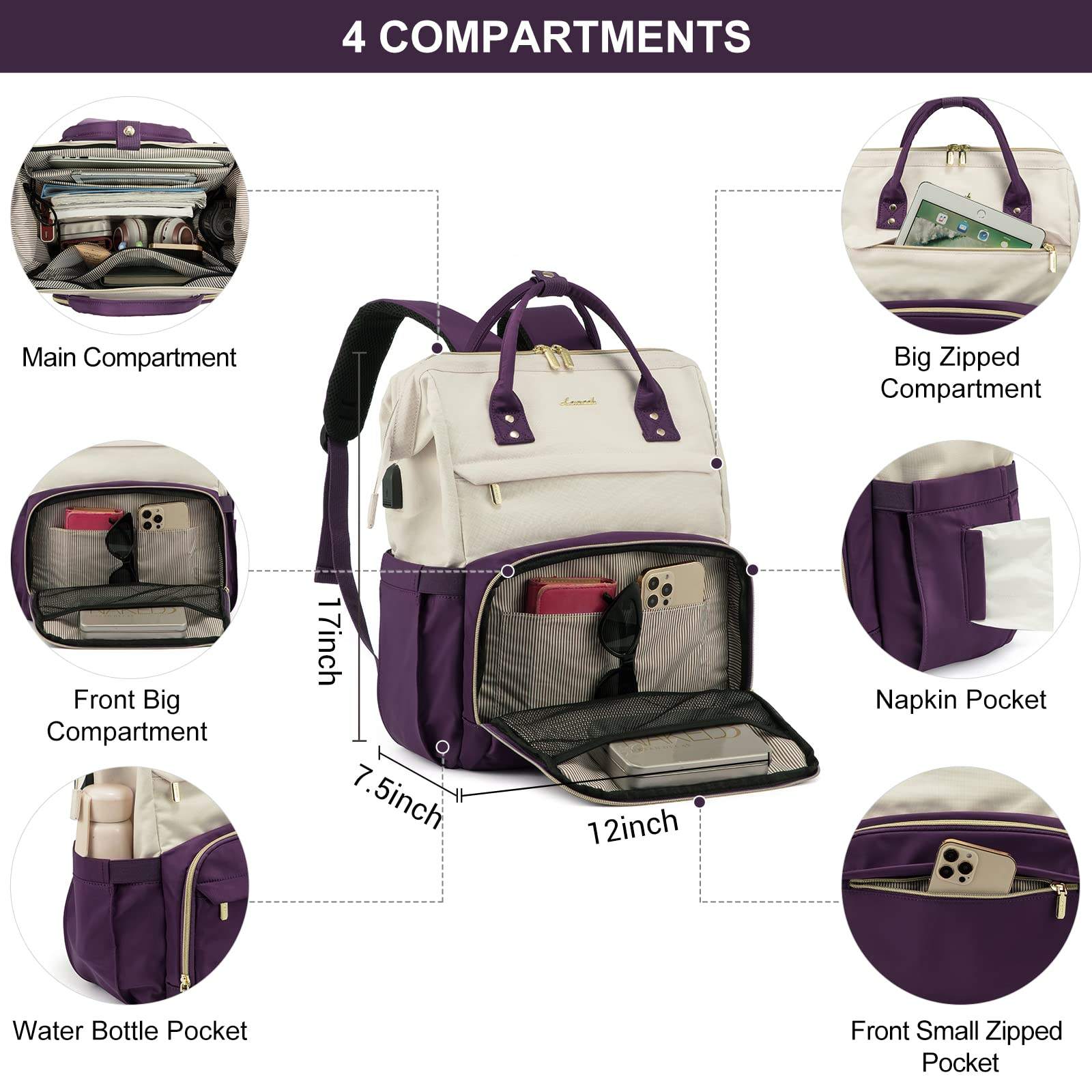 LOVEVOOK Sac à Dos Pour Femme - Grand Sac à Dos étanche Pour