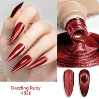 Vernis à ongles gel œil de chat rouge foncé scintillant holographique magnétique effet arc-en-ciel semi-permanent avec aimant, à retirer par trempage UV - En promotion