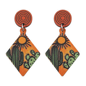 Boucles d'oreilles en bois à la mode géométriques plaquées argent respectueuses de l'environnement pour femmes UIONEN 142 - Product Image 1