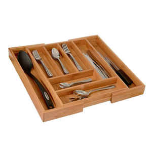 OEM Bamboo Utensil Divider Tray Organizer Flatware <strong>Cutlery</strong> Holder for Kitchen Drawer Storage Trays - Product Image 4