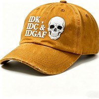 Gorra de Béisbol Unisex Negra de Mezclilla con Logotipo Bordado de Calavera IDK IDC IDGAF, Ajustable, Estilo Urbano