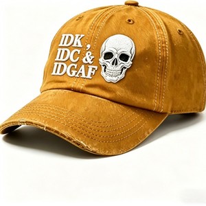 Gorra de Béisbol Unisex Negra de Mezclilla con Logotipo Bordado de Calavera IDK IDC IDGAF, Ajustable, Estilo Urbano - Product Image 4