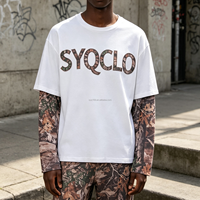 T-shirts en coton imprimés camouflage personnalisés, à double couche, avec broderie de patchs, manches longues, vente en gros, fournisseurs de streetwear