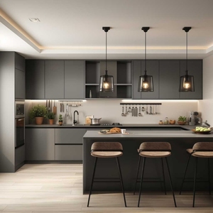 Sản xuất tại Trung Quốc nhà máy gỗ rắn RTA tủ bếp Modular MDF tủ bếp màu đen tủ bếp loạt - Product Image 4