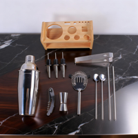 Shaker à cocktails multifonctionnel en acier inoxydable résistant à la corrosion, ensemble de bar 10 pièces, mélangeur à vin, kit de barman avec support de présentation