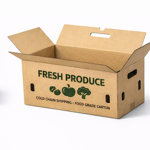 Cajas de Cartón Corrugado para Envasado de Productos Frescos, Cartón Ventilado para Envío de Alimentos con Orificios para Asas, Impresión de Tamaño Personalizado - Product Image 1