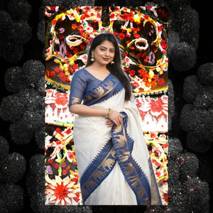 Sari de Polietersulfona de Secado Rápido de Alta Calidad con Cuello en V y Mangas Abullonadas Bordadas con Flores Hechas a Mano, Ropa de India y Pakistán 2022 - Product Image 3