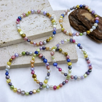 Bracelet extensible en perles d'eau douce baroques arc-en-ciel teintes à la main, perles multicolores irrégulières, fait main, style bohème, pour femme, cadeau, bijoux