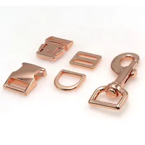 Factory Collars For Dogs High Quality Durable High Strength Rose Gold Side Release Buckle Dog Clip Adjuster Dog Collar Hardware For Dog Collar And Leash
