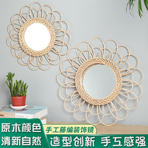 Wicker Decorative <b>Mirror</b> Round <b>Hanging</b> <b>Mirror</b> Handmade Home Decor For Living Room Bedroom Entryway - Product Image 5