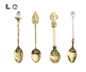 Tinh tế thanh lịch cổ điển phong cách kim loại vàng thìa đặt trà Muỗng tráng miệng - Product Image 1