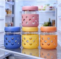 Pot en verre de 16 oz pour Overnight Oats avec manchon en silicone, antidérapant, hermétique, de qualité alimentaire, pour épices/salades/miel/café/confitures/conserves