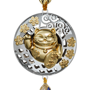 Pendentif de voiture Lucky Cat en cuivre, ornement d'intérieur haut de gamme pour rétroviseur, cadeau décoratif - Product Image 5