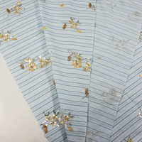 Modèle 2026 – Chaussures de mariage pour filles, écologiques, légères, en tissu tissé rayé bleu, avec broderie florale dorée et sequins, style chemise unie