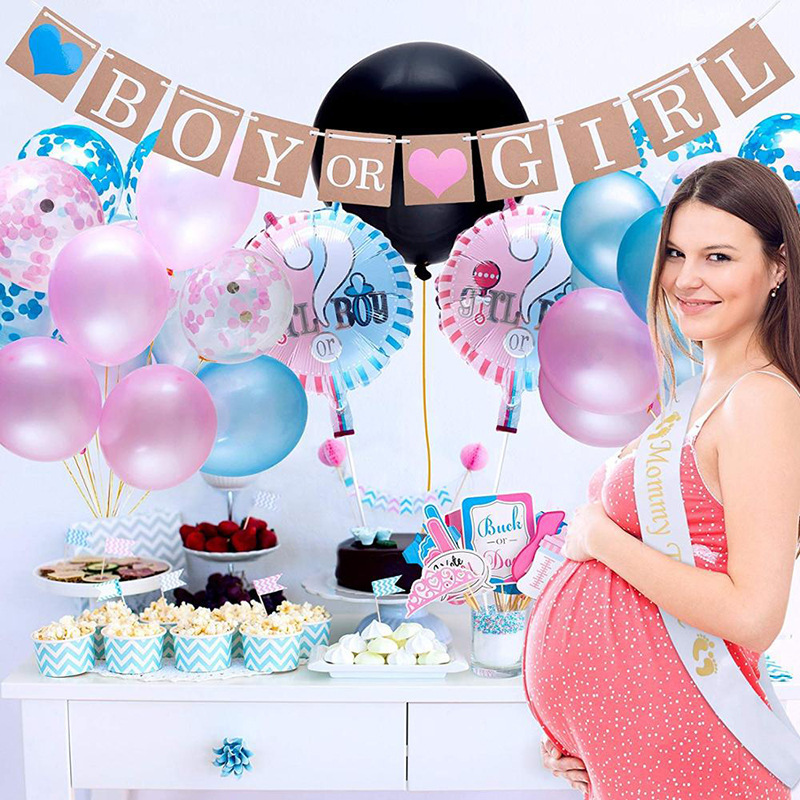 Gender reveal party supplies baby party decoration flag pull confetti balloon photo props