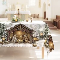 Nappe de Noël blanche stable à thème de la Nativité de Jésus, prix d'usine, pour décoration religieuse de la maison, personnalisable