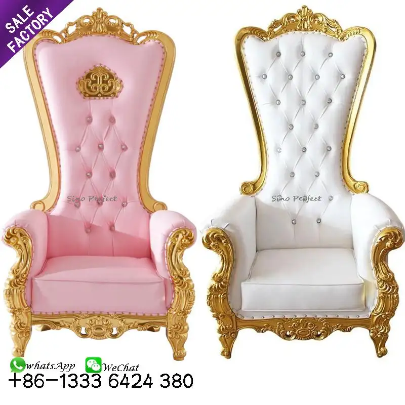 卸売ハイバックペディキュアロイヤルプリンセスピンク玉座椅子結婚式のための王と女王