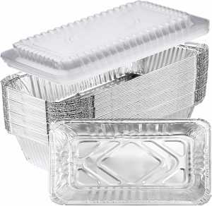 10 20 50 Pcs Food Grade Disposable Aluminum <b>Foil</b> Food <b>Containers</b> with Plastic Lids 150ml/200ml Rectangle Plates - Product Image 1