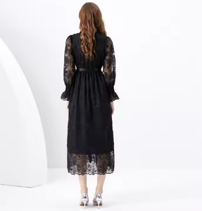 Phụ Nữ Của Thanh Lịch Tùy Chỉnh Maxi Dress Độc Đáo Xù Peter Pan Cổ Áo Thoáng Khí Nút Lỗ Dài Gown Với Rắn Tự Nhiên - Product Image 2