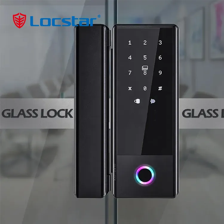 Locstar Intelligent Home Digital Electronic Glass Door Lock Wifi Tuya App Card Fingerprint Password Smart Door Lock