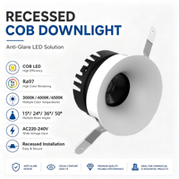 Spot LED encastré ultra-plat Ecolux CE ETL SAA 7W COB anti-éblouissement en aluminium pour projets hôteliers, bureaux et magasins