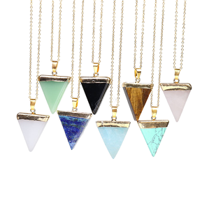 Оптовая продажа: Кулон из натурального камня (лазурит, нефрит, розовый кварц), треугольный, для ожерелья - Product Image 1