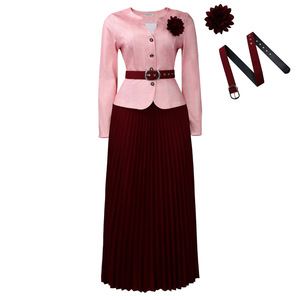 Conjunto de Falda Maxi Plisada y a Cuadros de 2 Piezas para Mujer - Con Cinturón y Broche Floral, Ropa de Moda para Mujer - Product Image 5