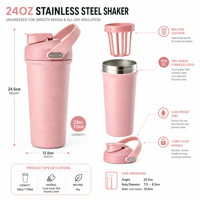 Bouteille shaker en acier inoxydable 304 de 24 oz, gobelet mélangeur de protéines sans BPA avec boule de mélange, couvercle anti-fuite