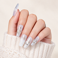 Ongles à presser style Noël 32 pièces, forme cercueil longue, paillettes argentées, flocons de neige, perles et strass, pour les meilleurs fournisseurs
