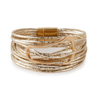 SZ00374 Bracelet Bohème Multicouche en Cordon de Cuir pour Femme, Boucle Magnétique, Bijou Géométrique, Vente en Gros