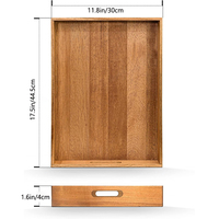 Plateau de service rectangulaire en bois d'acacia de style américain, écologique, avec poignées, plateau décoratif pour le petit-déjeuner, la table à café, le barbecue