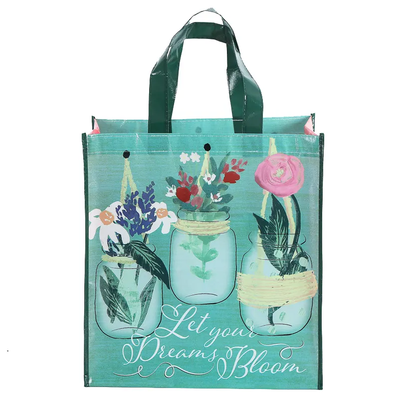 Reusable durable printing flowers reusable folding pp non-woven bag