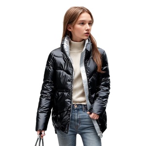 Blouson court matelassé zippé uni ajusté pour femme – Meilleure vente - Product Image 1