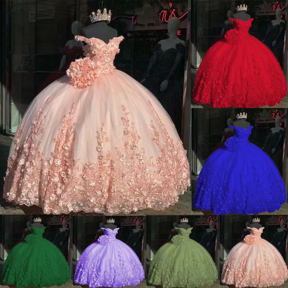 Off the Shoulder Pink Quinceanera Dresses with 3D Florals