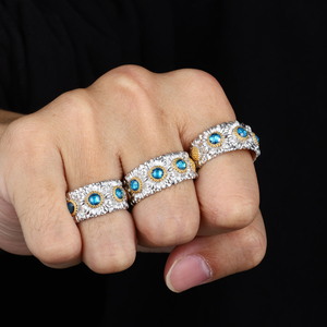 Feiner Schmuck Verstellbarer Weiß<span class=keywords><strong>gold</strong></span> 925 Sterling Silber Himmelblauer CZ Gänseblümchen Chrysanthemen Bandring für Männer und Frauen - Product Image 4