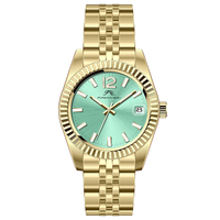 MOQ 50 pièces, montre de couple personnalisée avec votre design et votre logo, deux tons, argent et or, boîtier et bracelet entièrement en acier 316L, 50 m WR U3047