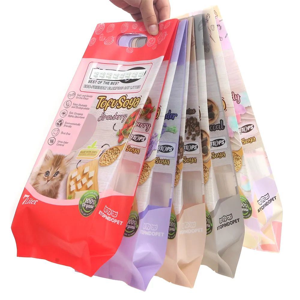Hibags Custom Printed Empty Tofu Cat Litter Sand plastic Packaging Bag with Window