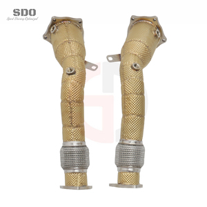 Downpipe di Scarico Dritto SD per Porsche Cayenne 957 Turbo / Turbo <span class=keywords><strong>S</strong></span> 4.8T V8 2007-2010 <span class=keywords><strong>Performance</strong></span> T304 con Scudo Termico Dorato - Product Image 4