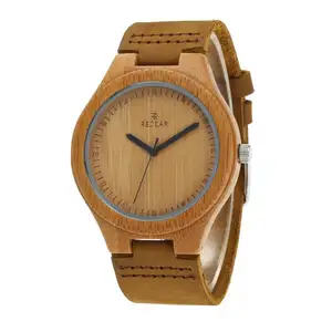 Relógio de madeira de bambu para mulheres, logotipo personalizado com pulseira de couro para casais