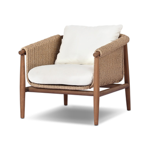 Silla de exterior vintage con asiento tipo cubo tejido de jacinto, patas redondeadas y cónicas, cómoda y apta para todo tipo de clima. - Product Image 5
