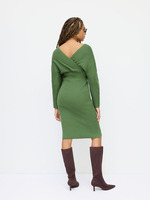 Robe pull mi-longue côtelée gris chiné à manches longues Joydressing, col en V croisé, moulante pour femme, vente en gros, personnalisable
