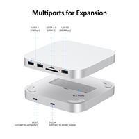 Dok Aluminium Mac Mini M4 Stand Dock USBC Hub M.2 NVMe SSD Enclosure Docking Station 10Gbps USB3.2 USB2.0 Pembaca Kartu SD TF 4.0