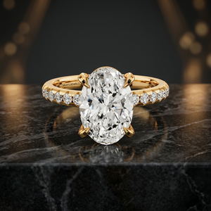 Bague de fiançailles solitaire à quatre griffes avec diamant de laboratoire taille ovale certifié IGI, sertie pavé, en or 10K 14K 18K ou argent 925 935 - Product Image 1
